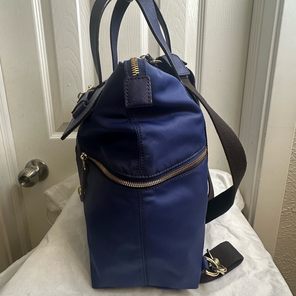 Henri Bendel Jetsetter Convertible Navy Blue Leather Nylon Backpack - Picture 3 of 16